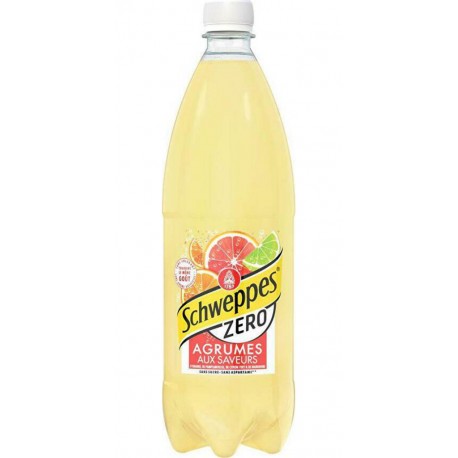 Schweppes Boisson gazeuse aux saveurs 4 agrumes sans sucres 1L