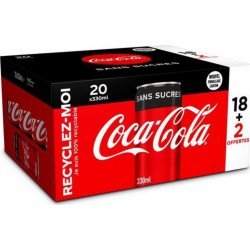 Coca-Cola SANS SUCRE x20 33cl (pack de 18+2 soit 20 canettes)