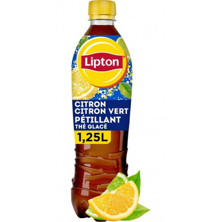 LIPTON Boisson Thé Glacé Pétillant Citron Citron Vert 1,25L